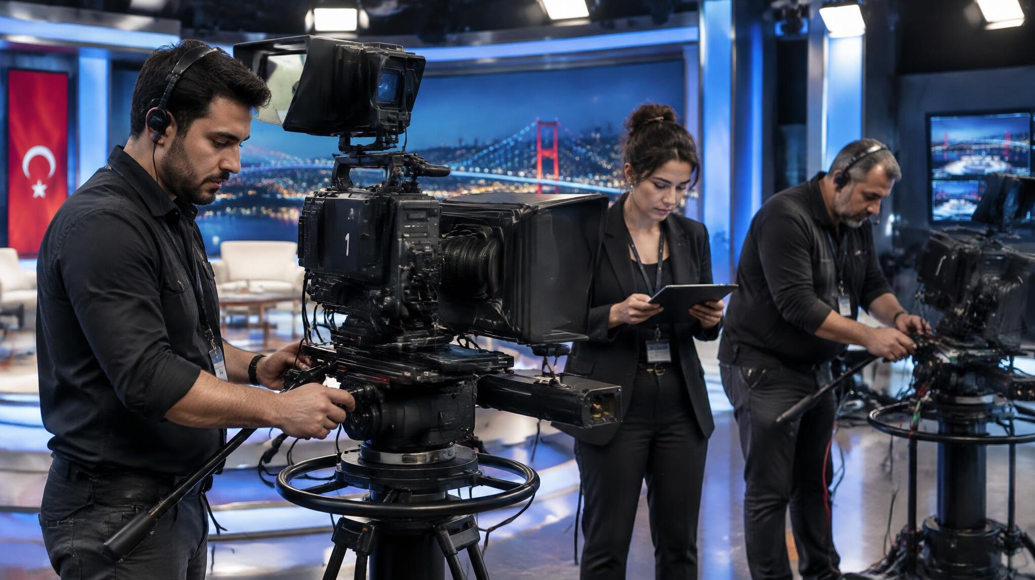 Broadcast crew preparing before a live show