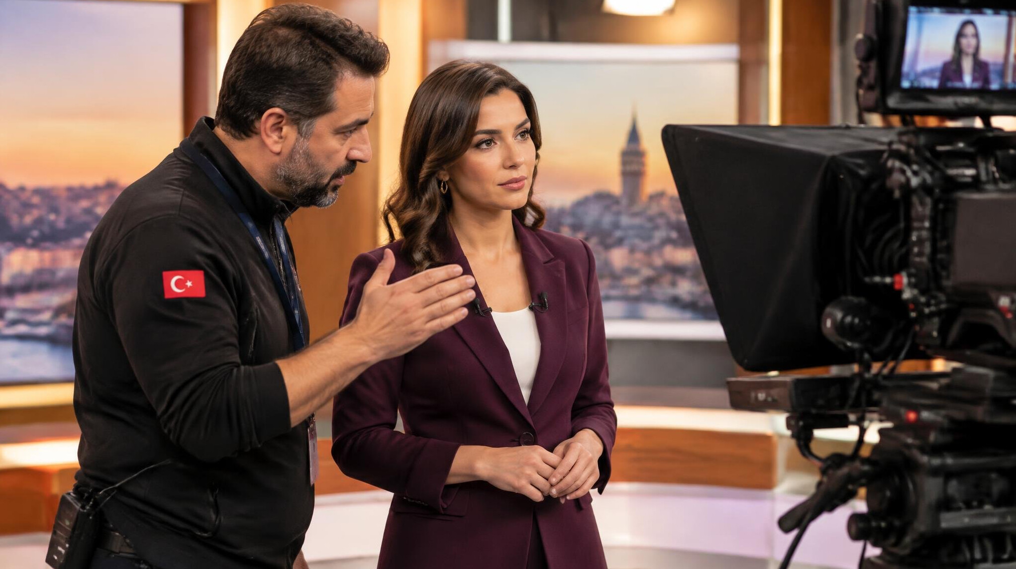 Trainer coaching a presenter before going live